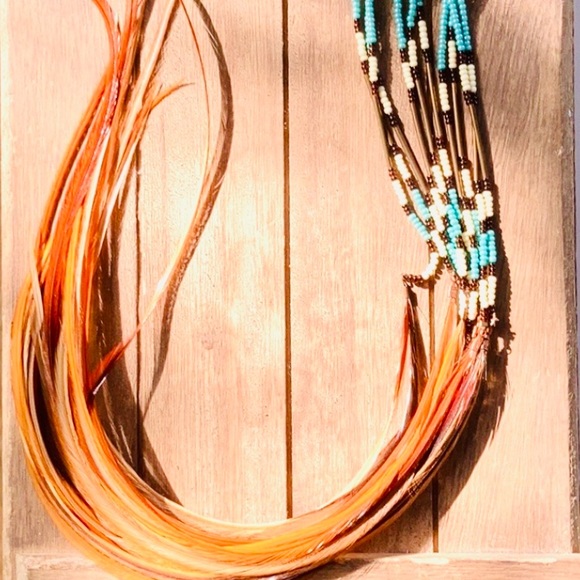 Free People Jewelry - Turquoise Bead Feather Shoulder Duster Earrings